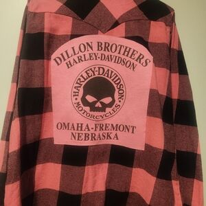 Pink and black checked flannel .Harley Davidson Embellishment